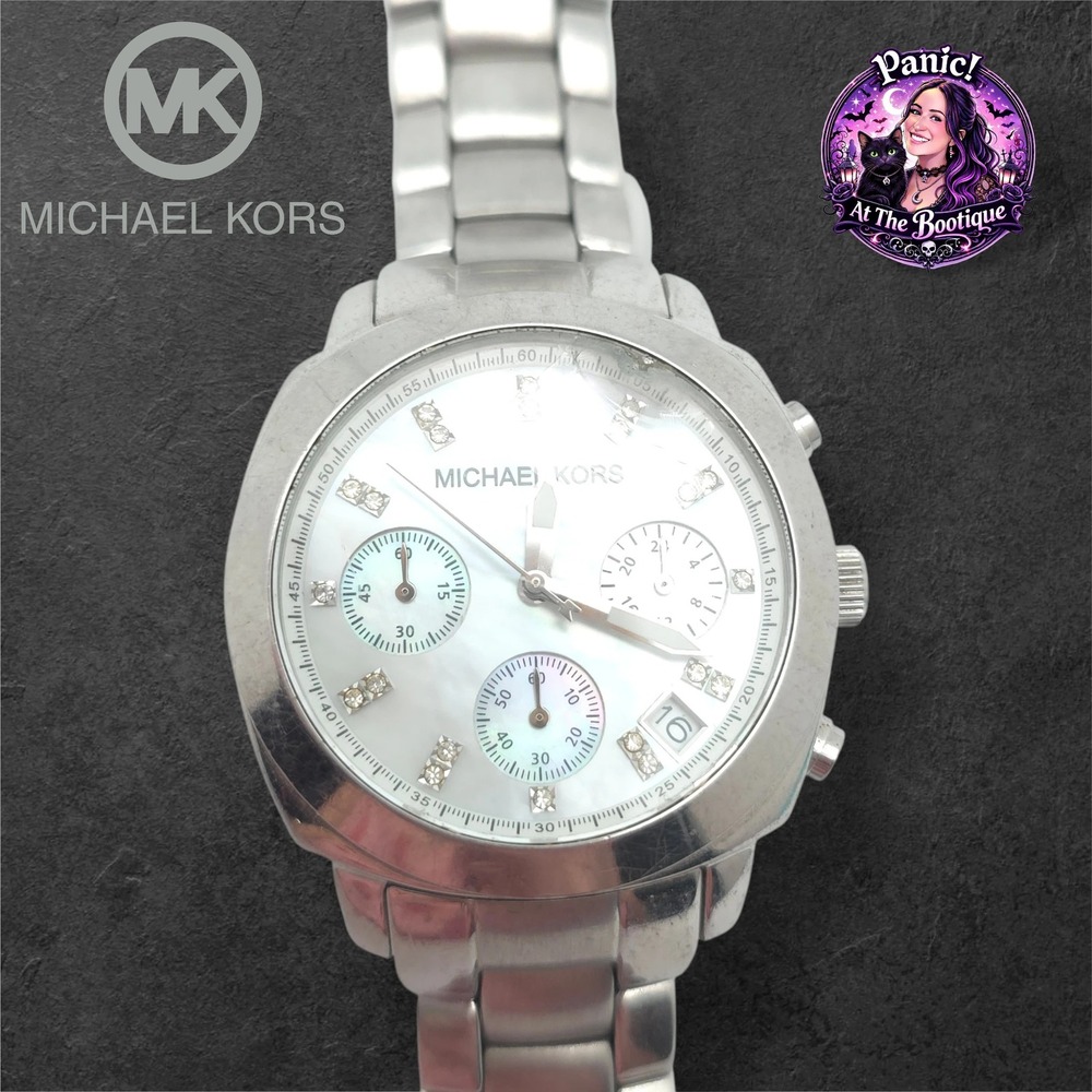 Michael Kors MK-5092 Watch Womens Silver Stainless Mother of Pearl Chronograph